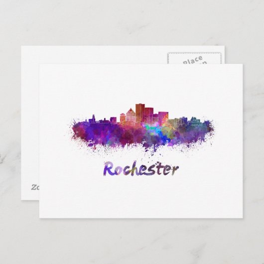 Rochester skyline in watercolor briefkaart (Voorkant / Achterkant)