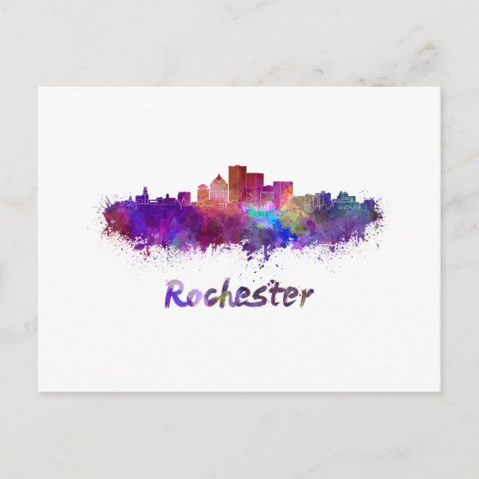 Rochester skyline in watercolor briefkaart (Voorkant)