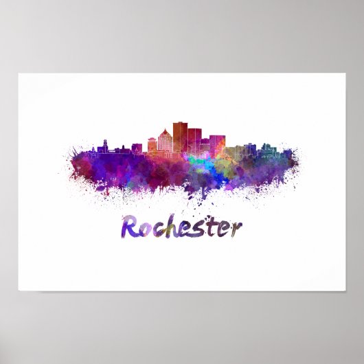 Rochester skyline in waterverf poster (Voorkant)