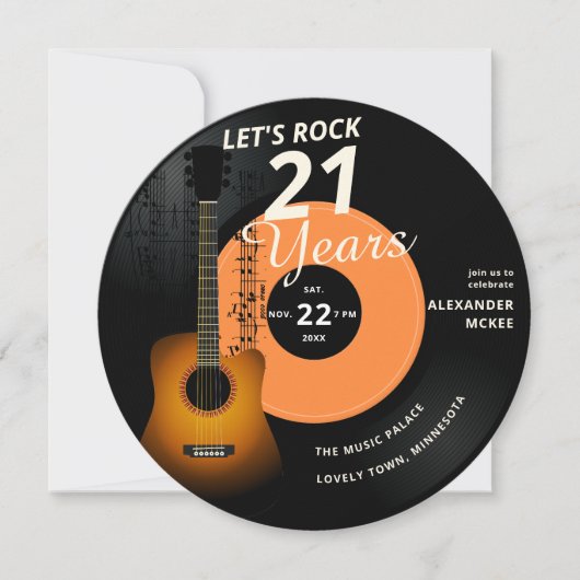 Rock 21 jaar Guitar  Record Birthday Kaart (Voorkant)