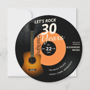 Rock 30 jaar Guitar  Record Birthday Kaart