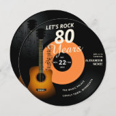 Rock 80 jaar Guitar  Record Birthday Kaart (Voorkant / Achterkant)
