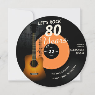 Rock 80 jaar Guitar  Record Birthday Kaart