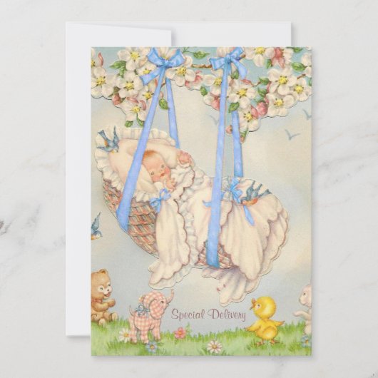 Rock-a bye Baby Blue Birth Announcement Aankondiging (Voorkant)