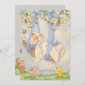 Rock-a bye Baby Blue Birth Announcement Aankondiging (Voorkant / Achterkant)