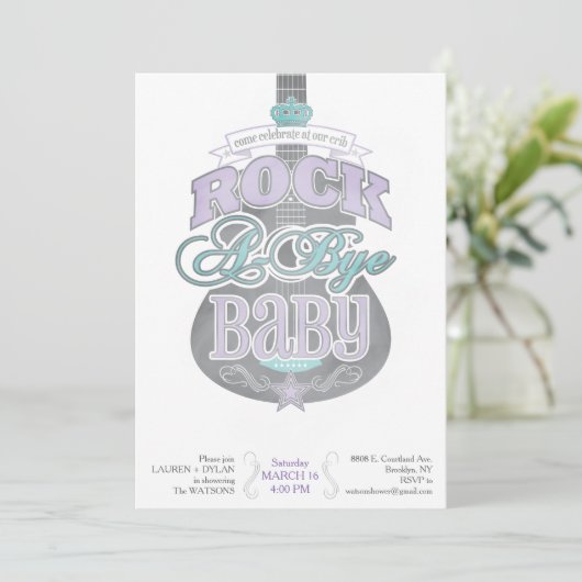 Rock A bye Baby shower Invitation Kaart (Staand voorkant)