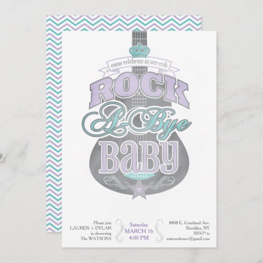 Rock A bye Baby shower Invitation Kaart (Voorkant / Achterkant)