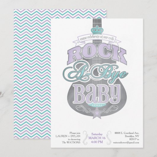 *Rock A Bye* Baby shower Invitation Kaart (Voorkant / Achterkant)