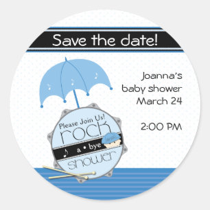 Rock a Bye Baby shower Save the Date Sticker
