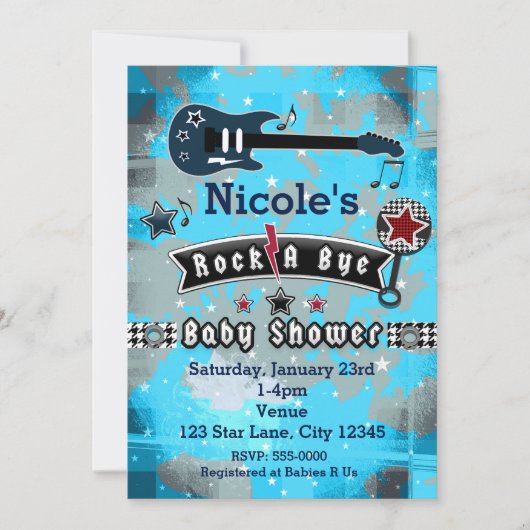 Rock A Bye Baby Shower Ster Uitnodigingen (Voorkant)