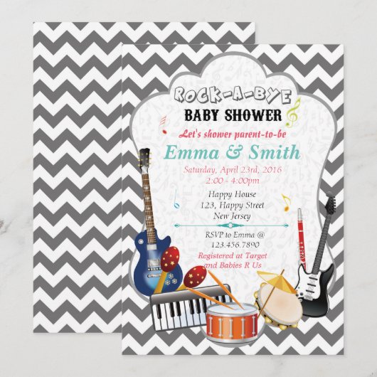 Rock-A-Bye Baby shower Uitnodiging (Voorkant / Achterkant)
