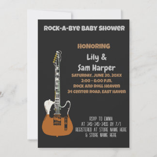 Rock a Bye Gitaar Rock Star Baby Shower Uitnodigin Kaart
