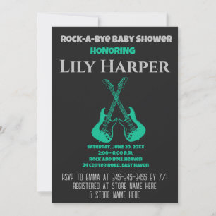Rock a bye Guitar Rock Star Baby shower Invitation Kaart