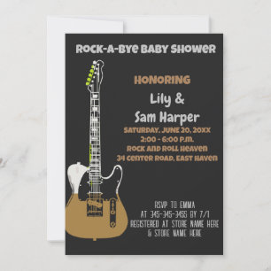 Rock a bye Guitar Rock Star Baby shower Invitation Kaart
