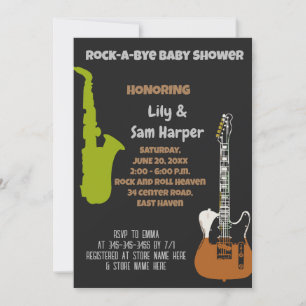 Rock a bye Guitar Rock Star Baby shower Invitation Kaart