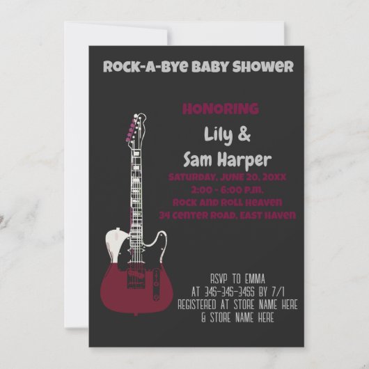 Rock a bye Guitar Rock Star Baby shower Invitation Kaart (Voorkant)