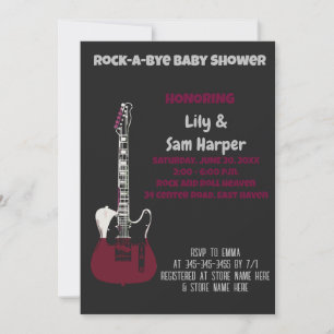 Rock a bye Guitar Rock Star Baby shower Invitation Kaart