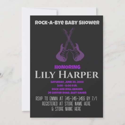 Rock a bye Guitar Rock Star Baby shower Invitation Kaart (Voorkant)