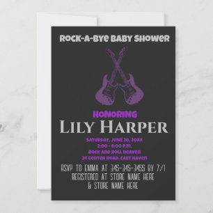 Rock a bye Guitar Rock Star Baby shower Invitation Kaart