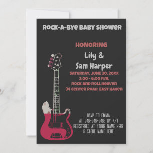Rock a bye Guitar Rock Star Baby shower Invitation Kaart