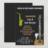 Rock a bye Guitar Rock Star Baby shower Invitation Kaart (Voorkant / Achterkant)