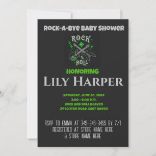 Rock a bye Guitar Rock Star Baby shower Invitation Kaart