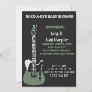 Rock a bye Guitar Rock Star Baby shower Invitation Kaart