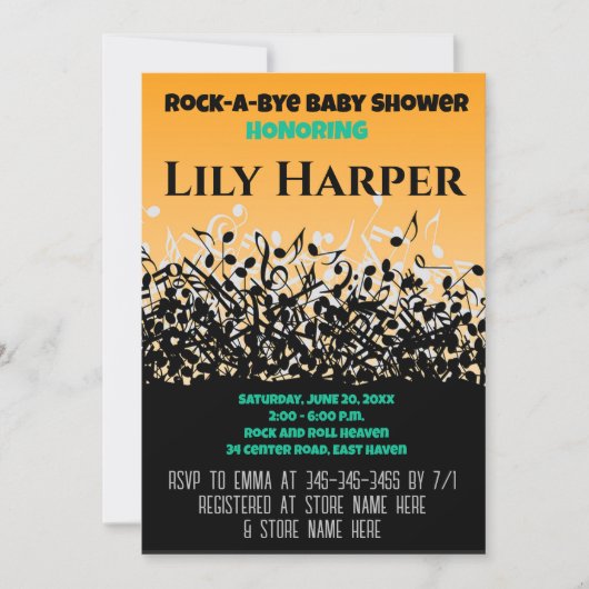Rock a bye Guitar Rock Star Baby shower Invitation Kaart (Voorkant)