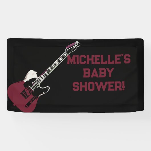Rock a Bye Rock Star Gitaar Baby Shower Vlag Spandoek (Horizontaal)