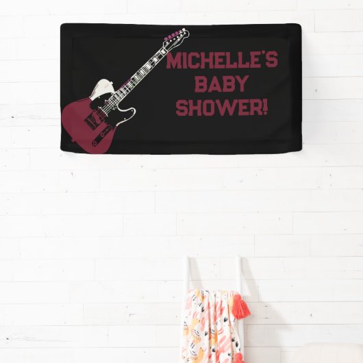 Rock a Bye Rock Star Gitaar Baby Shower Vlag Spandoek (Insitu)