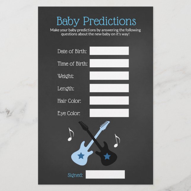 Rock a bye Rockstar Baby Shower Voorspellingsspel (Voorkant)
