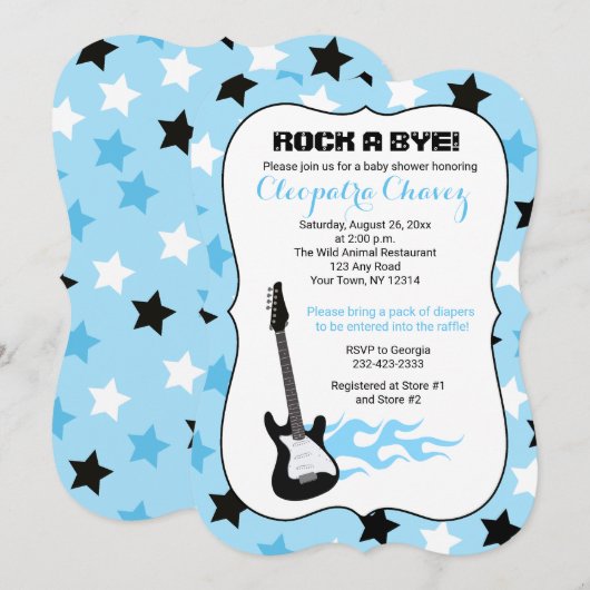 Rock a Dag Blue Rock Star Guitar Baby shower Kaart (Voorkant / Achterkant)
