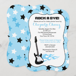 Rock a Dag Blue Rock Star Guitar Baby shower Kaart