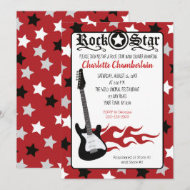 Rock a Dag Red Rock Star Guitar Baby shower Kaart
