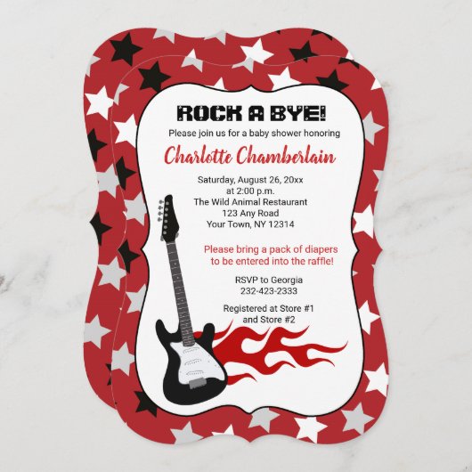 Rock a Dag Red Rock Star Guitar Baby shower Kaart (Voorkant / Achterkant)