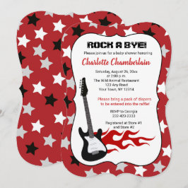 Rock a Dag Red Rock Star Guitar Baby shower Kaart