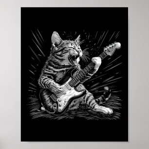 Rock & Roll Cat Spelen Gitaar Funny Cats Guit Poster