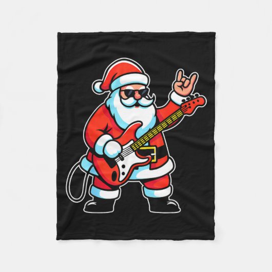 Rock & Roll Christmas Santa Claus Guitar Playe Fleece Deken (Voorkant)