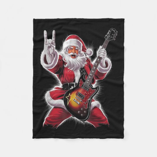 Rock &amp; Roll Christmas Santa Claus Guitar Playe Fleece Deken (Voorkant)