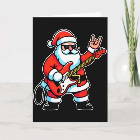 Rock &amp; Roll Christmas Santa Claus Guitar Playe Kaart (Voorkant)
