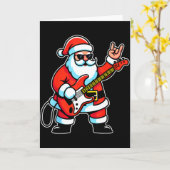 Rock &amp; Roll Christmas Santa Claus Guitar Playe Kaart (Gele Bloem)