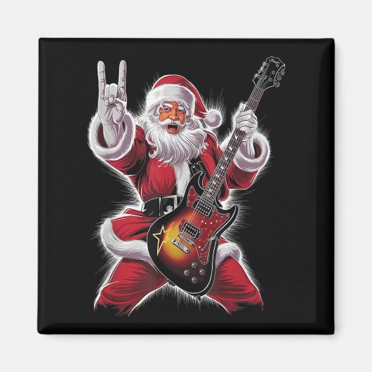 Rock &amp; Roll Christmas Santa Claus Guitar Playe Magneet (Voorkant)