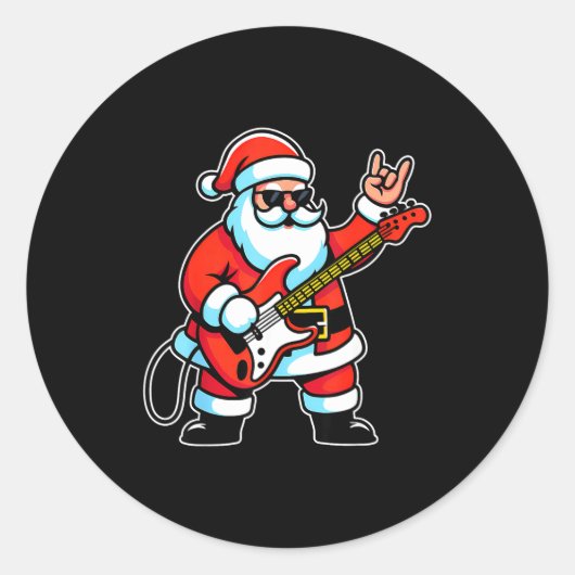 Rock & Roll Christmas Santa Claus Guitar Playe Ronde Sticker (Voorkant)