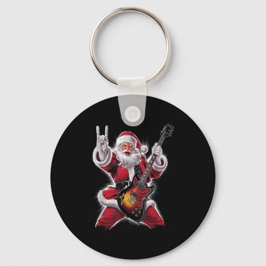 Rock &amp; Roll Christmas Santa Claus Guitar Playe Sleutelhanger (Voorkant)