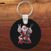 Rock &amp; Roll Christmas Santa Claus Guitar Playe Sleutelhanger (Voorkant)