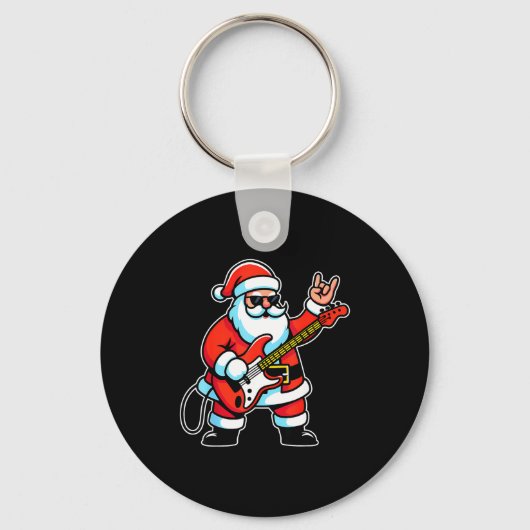 Rock & Roll Christmas Santa Claus Guitar Playe Sleutelhanger (Voorkant)