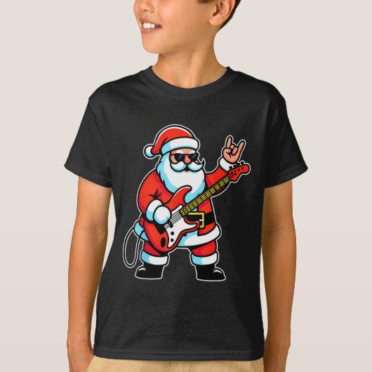 Rock &amp; Roll Christmas Santa Claus Guitar Playe T-shirt (Voorkant)
