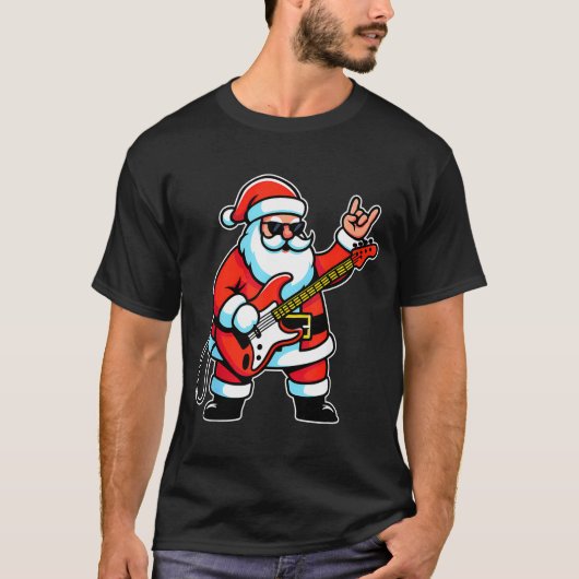 Rock &amp; Roll Christmas Santa Claus Guitar Playe T-shirt (Voorkant)
