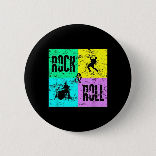 Rock & Roll Music Retro 80s Drums Guit Ronde Button 5,7 Cm (Voorkant)