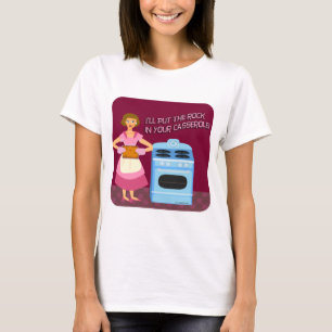 Rock and Casserole Cartoon Huisvrouw Karakter T-shirt
